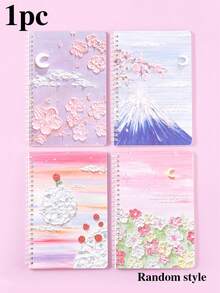 1 件/套 A5 螺旋笔记本，每本 60 页横格纸，卡通油画风格封面设计，学校和办公文具返校 - 彩色 - 查看 8