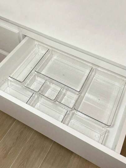 1/5/7/11 件托盘套装，梳妆台抽屉透明储物盒套装，4 种尺寸的托盘，多用途，用于化妆品、钢笔、小工具，非常适合浴室、梳妆台、办公室抽屉、送给朋友的礼物、浴室配件、化妆准备、厨房用具、文具收纳、办公桌整理。