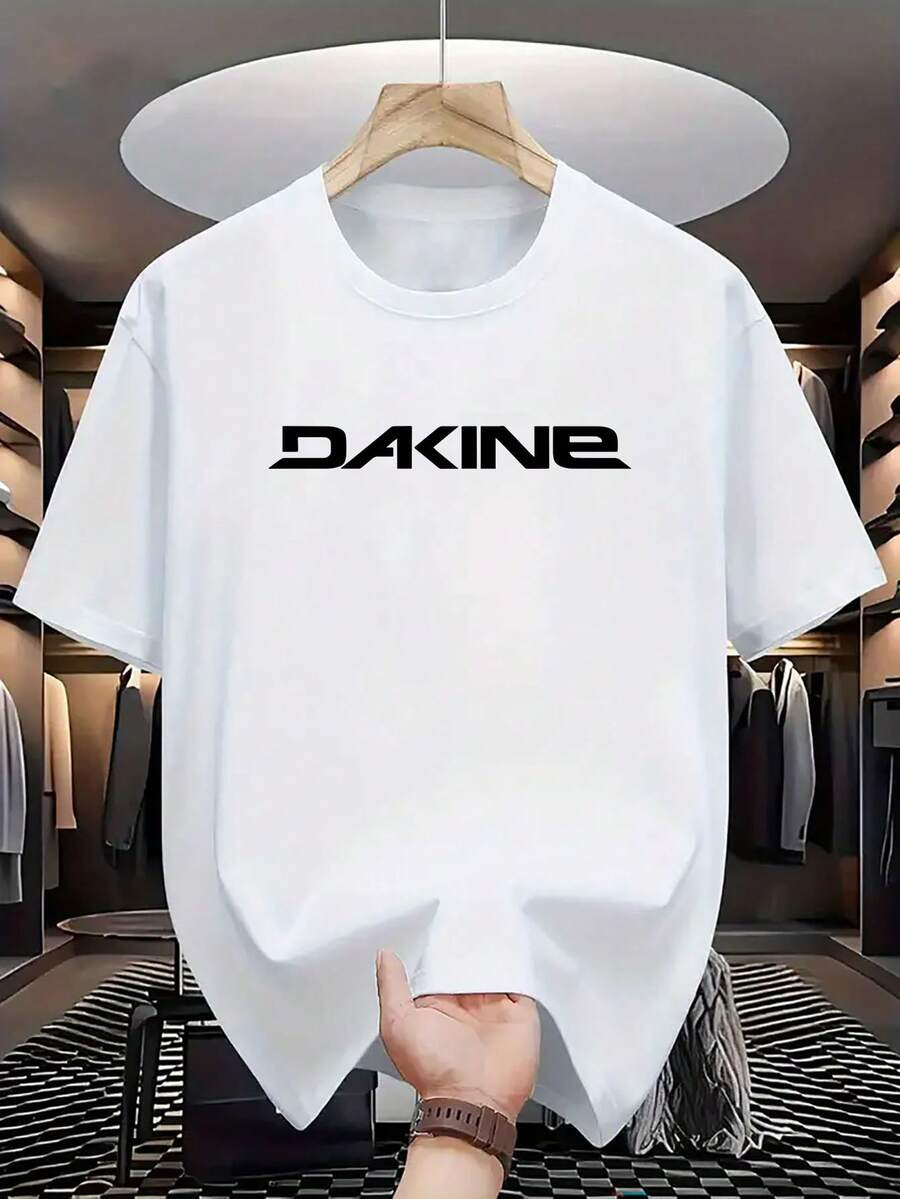 DAKINE Men's Crewneck T-Shirt - Bold White Graphic Print, Navy Blue Breathable Fabric, Regular Fit Casual Short Sleeve Tee For Summer Outdoor & Casual Attire, Comfortable Round Neck - 白色 - 查看 1