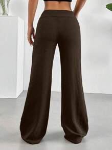 Solid High Rise Flared Straight Leg Pants