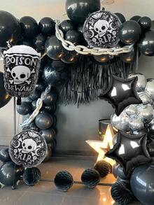 5 件万圣节套装，包含毒药、五角星、骷髅铝箔气球，适用于万圣节和亡灵节派对装饰、一般万圣节装饰、室内/室外派对、鬼屋、密室逃脱、节日装饰、万圣节气球 - 黑色 - 查看 4