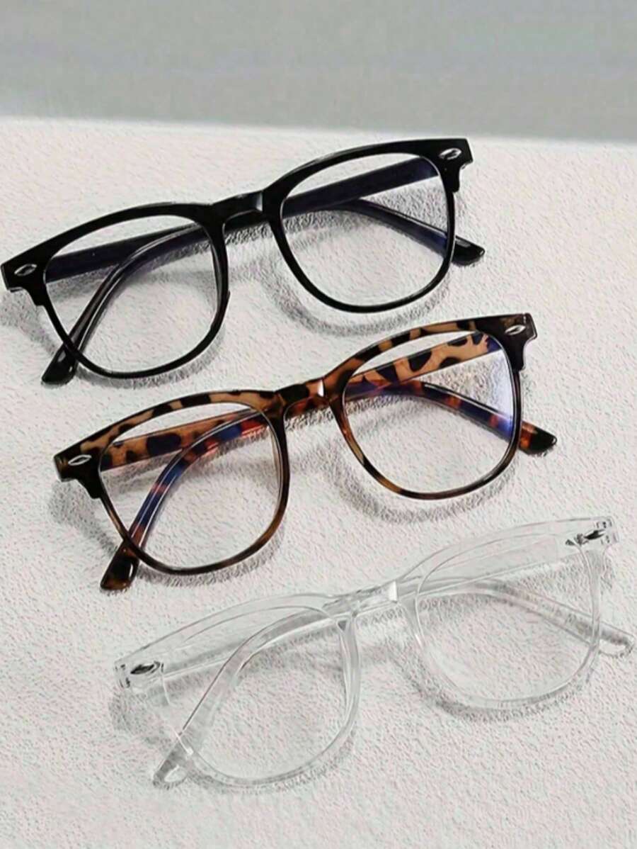 1 pieza/2 piezas/3 piezas Juego de gafas de moda retro y ligeras - Gafas con montura completa a la moda que bloquean los rayos azules - Multicolor - Ver 1
