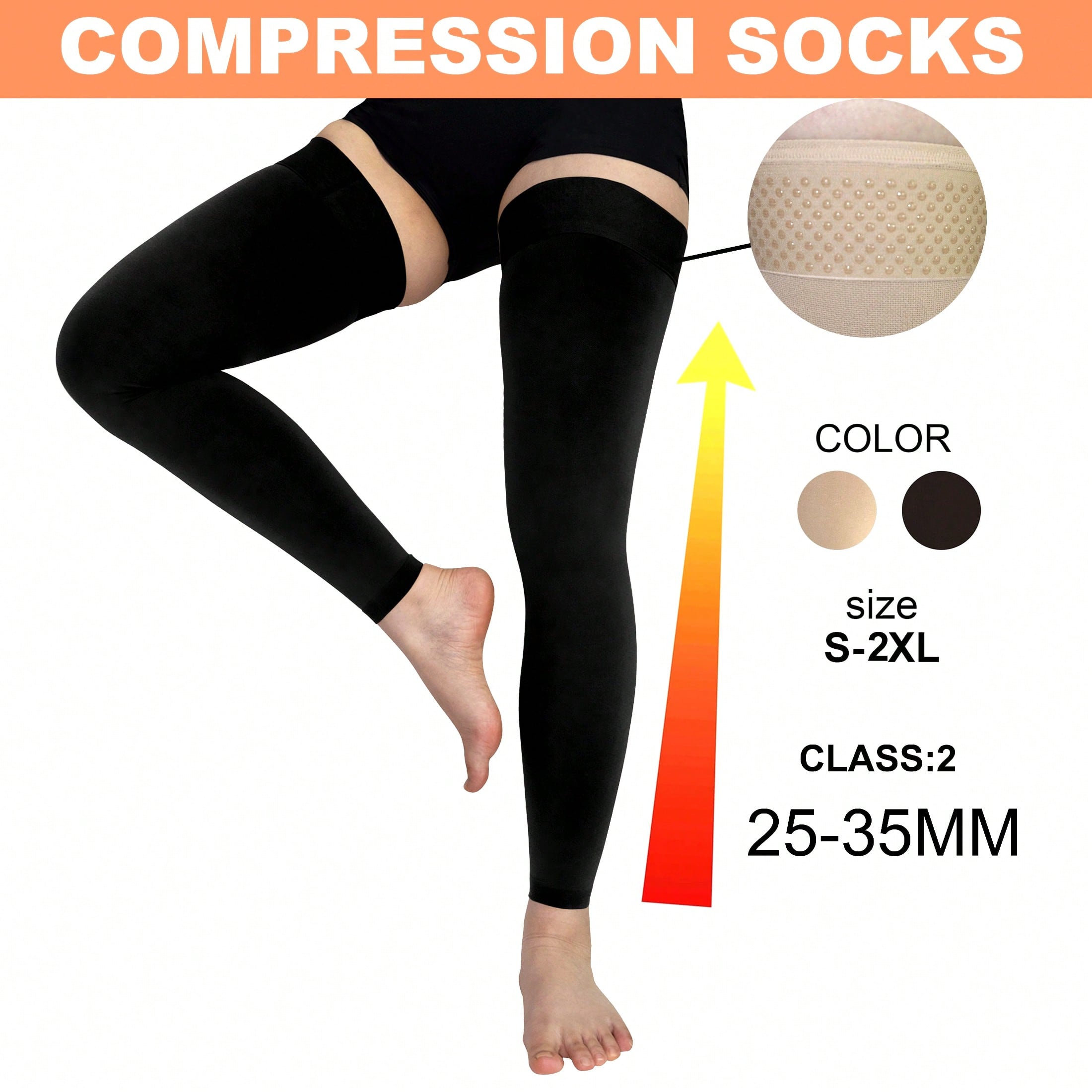 1 Pair Black Plus Size Compression Socks, Tone Opaque Knee-High Compression Stockings, Suitable For Men And Women, Silicone Grip, Leg & Knee Support, Mother’s Day/Father’s Day Gift