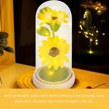 1pc Yellow Eternal Sunflower Glass Shade Lamp, Simulated Sunflower, Artificial Decorations, Home Decorative Ornaments