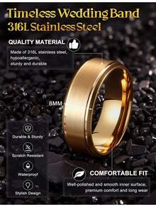 Milacolato Stainless Steel Wedding Rings For Men Women 8MM Mens Wedding Band Silver/Black/Gold Engagement Mens Rings, Matte Surface Polished Edge Men Ring Jewelry Comfort Fit 6-14 - 彩色 - 查看 8
