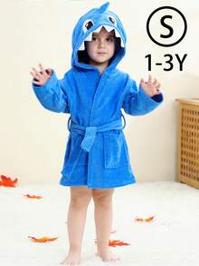 MICHLEY 儿童绿色恐龙连帽浴袍，柔软舒适，适合沐浴和游泳 - 藍色 - 查看 8