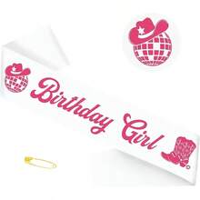 1件生日女孩披肩，附全息箔，亮粉色迪斯可牛仔女郎生日披肩，適合女性西部牛仔女郎生日派對裝飾 - 玫紅色 - 查看 14