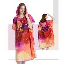 1 件沙滩换衣巾冲浪斗篷长袍连帽潜水服可调节袖子冲浪游泳沐浴海军蓝几何图案，大号 - 适合男士和女士超柔软优质超细纤维