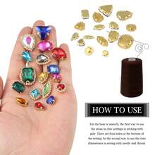 1 Pack Approx. 50pcs Gold Sew On Rhinestone, Mixed Shapes Glass Gems Metal Claw Sewing Studs Rhinestone Crystals, Silver - Multicolor Mixed - View 4