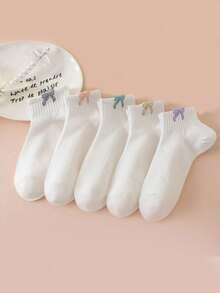 5 双/10 双女士绿色花卉图案百搭中筒袜，舒适透气可爱女士袜子 - 彩色 - 查看 9