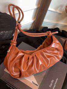 优质简约优雅复古女士单肩腋下包，大容量便携优质褶皱包，户外休闲法棍包 - 彩色 - 查看 10