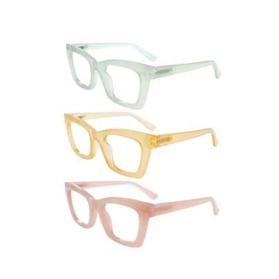 3 Pairs Reading Glasses Anti-Blue Light Women's Sweet Candy Collection Large Lightweight Frames Spring Hinge Glasses