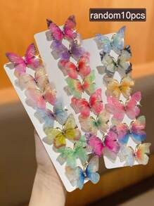 10 件/套女士时尚可爱水钻镶嵌彩色蝴蝶发夹，适合日常和派对使用，推荐作为礼物发饰，返校，爪夹，发夹，发夹，发夹，鸭嘴夹，狂欢配饰