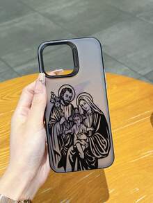 耶稣家庭祈祷艺术哑光手机壳，兼容 16 Pro Max、16/15/13/12/11、14 Pro、11 Pro Max、12 Pro、13 Pro Max，电镀按键，保护套 - 透砂黑 - 查看 2
