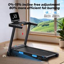 MERACH Foldable Treadmill With Incline, 7.5MPH Quiet Treadmills For Home With Double Deck Technology, 4 Silicone Shock Cushion, Heart Rate Monitoring,16.5" Wider Belt, APP, 15%Auto Incline - 美規A型插(110-127V) - 查看 2