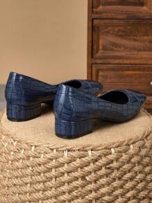 女式方头 3 厘米高跟鞋，海军蓝拼接，适合舞会、派对、晚宴，复古时尚，百搭，休闲一脚蹬高跟鞋 - 藏蓝色 - 查看 6