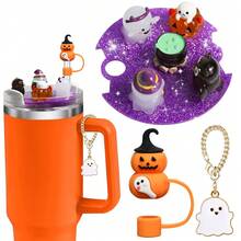 Nova tampa de copo de Halloween com placa de identificação de acrílico criativa de desenho animado tridimensional 40 oz/30 oz decoração luminosa tampa de canudo quebra-gelo copo item decorativo fofo e criativo