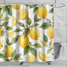1 pièce Rideau de douche avec citrons jaunes et feuilles vertes - Citrons et tranches réalistes avec des feuilles détaillées sur fond blanc, design rafraîchissant et vibrant, 180 x 180 cm avec 12 crochets. Décoration de salle de bain, décoration d'automne, accessoires de salle de bain, rentrée des classes