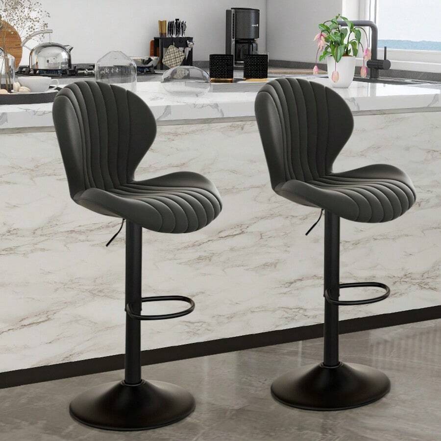 Nalupatio Modern Bar Stool, Adjustable Swivel Bar Stool, Bar Height Bar Stool With High Backrest, Easy To Assemble, Suitable For Restaurant, Kitchen,Black - 黑色 - 查看 1