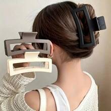 4 Pieces/1 Piece Ladies' 11cm/4.33in Square Lightweight Plastic Hair Clips In Black, White, Khaki, And Brown. Stylish, Versatile, High-End, Elegant, And Minimalist. Solid Color Hair Claws/Hair Accessories, Suitable For Daily Outings, Casual Events, Parties, Commuting, Vacations, Tying Hair, Fashion Hair Clutch Women Claw Clips
