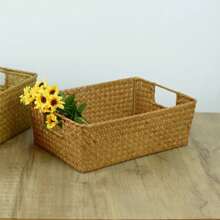 LuanQI Handmade Seaweed Basket Rectangle Wicker Basket Sundries Storage Box Household Kitchen Bathroom Organization Supplies