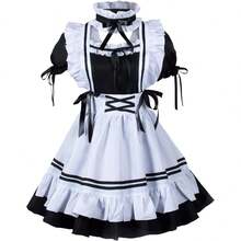 French Maid Apron Fancy Dress Cosplay Costume Gloves Socks Set - 黑白 - 查看 3