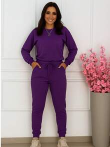 Long Sleeve Cropped Set And Woolen Pants Winter 2025 - Màu tím - Xem 2