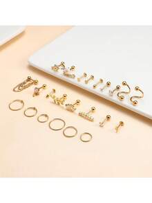 Milacolato Earrings For Women 16G - Conch Helix Tragus Earrings Piercing Jewelry Hypoallergenic Surgical Stainless Steel Cartilage Flat Back Stud Earring Push In Nose Studs Labret Jewelry - Nhiều màu - Xem 8