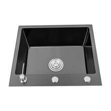 YUNRUX Kitchen Sink, Built-In Sink, Kitchen Faucet, Sink With Draining Board + Detergent Dispenser, Black, 50 X 45 X 20 Cm - Black - View 4