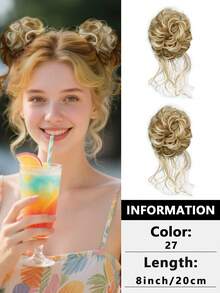 2 Peças Acessórios para Coque Bagunçado, Scrunchies Elásticos de Cabelo Encaracolado Sintético para Mulheres, Adequado para Penteados de Casamento Femininos - Multicolorido - Visão 15