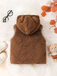 年轻女孩秋冬休闲棕色保暖衬里连帽背心
