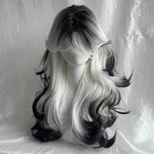 White Ombre Black Synthetic Long Wave Wigs Fluffy Women Lolita Cosplay Heat Resistant Wig For Daily Party - Black and White - View 5