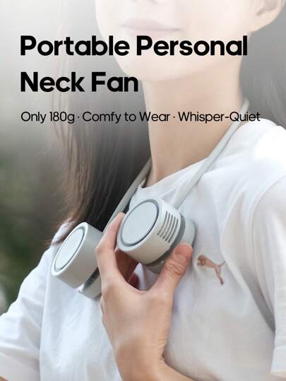 kinscoter 1PC Rechargeable 1600mAh Portable Hanging Neck Fan Foldable Summer Air Cooling Bladeless Mute Neckband Fan