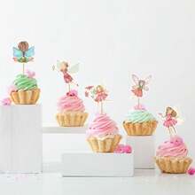 仙女纸杯蛋糕装饰、花仙子派对纸杯蛋糕装饰、仙女派对蛋糕签花园生日派对装饰品，适用于仙女派对、童话派对、花园派对、花派对、生日派对等