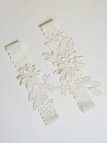 2 件套时尚白色蕾丝蓝色仿珍珠花浪漫婚礼新娘伴娘性感吊袜带腿链套装（图案随机）情人节 - 白色 - 查看 5