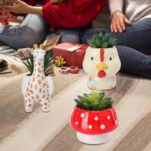 3-Piece Set Small Succulent Plants Cute Animal Ceramic Potted Plants Small Artificial Succulent Plants Office Desk Plants Suitable Home Office Bookshelf Decoration Cow