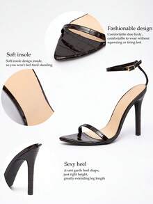 Jin Bei Qi 女士尖头细带漆皮细高跟凉鞋，性感简约优雅派对礼服高跟鞋，深棕色 - 棕色 - 查看 11