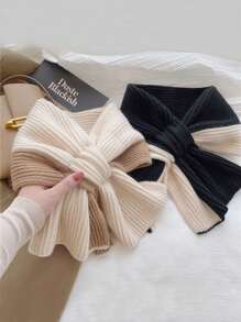 1条女士时尚双色交叉针织羊毛加厚围巾头巾，百搭休闲秋冬保暖颈巾，适合日常搭配连衣裙 - 彩色 - 查看 6