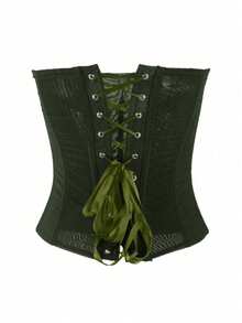 Apperloth A 优雅塑形文胸上衣，绿色露脐无肩带网纱半透明系带露背连体衣，性感休闲外套 - 軍綠色 - 查看 3