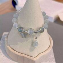 1PC Good-Looking, Practical, Fashionable And Elegant Gray Moonlight Glass Cat's Eye Bead Bracelet With Butterfly Pendant - Very Suitable For The Perfect Fashion Gift For Girls, Random Style, Random Color Delivery - 如圖所示 - 查看 5