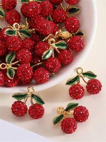 2-20pcs Red Strawberry & Cherry Clay Rhinestone DIY Handmade Earrings, Bracelets, Necklaces, Jewelry Supplies - Red-cherry - View 16