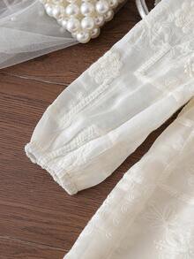 Vestido de niña para primavera y otoño, de tela de encaje bordado delicada, ligero, estilo princesa recién nacida, dulce y elegante, adecuado para uso diario, salidas y fiestas de bebés e infantes - Albaricoque - Ver 4