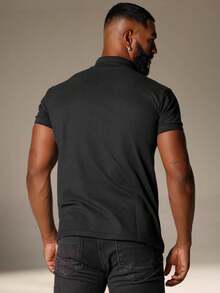 Basic Polo Shirt With Classic Collar And Short Sleeves, Comfortable, Breathable, Piqué Cotton, Casual, Spring/Summer, Men's. - màu đen - Xem 3
