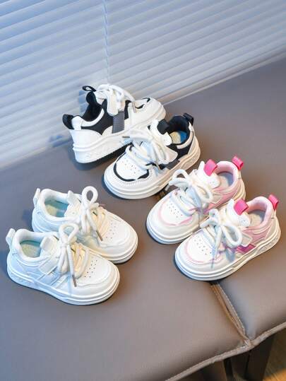 1 Pair Kids' Fashion Versatile Sneakers, Color Block, Hook And Loop Closure, Non-Slip, Wear-Resistant, Suitable For School & Play, Spring/Autumn