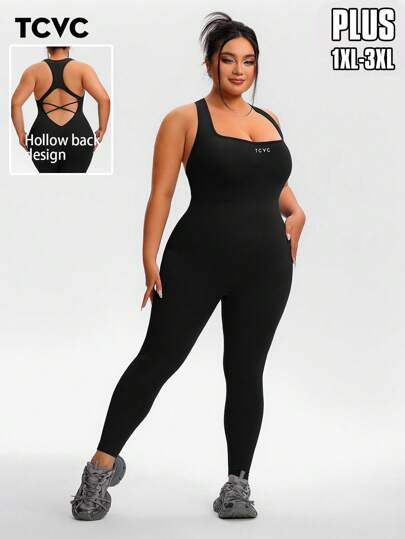TCVC 加大码女式无袖交叉后背瑜伽连体衣，无缝针织，百搭休闲紧身塑身衣，适合瑜伽、户外运动，四季皆宜
