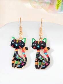 1 Pair Cute Colorful Cartoon Cat Animal Pendant Earrings, Suitable For Party, Daily Wear, And Holidays - Multicolor - View 5