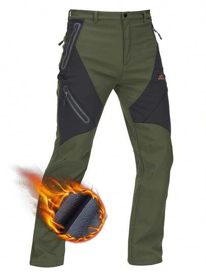 KEFITEVD Men's Waterproof Outdoor Hiking Pants Thermal Fleece Lined Ski Snow Pants Softshell Insulated Cargo Work Warm Pants