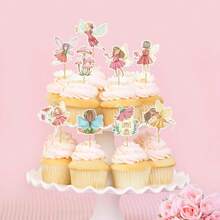 仙女纸杯蛋糕装饰、花仙子派对纸杯蛋糕装饰、仙女派对蛋糕签花园生日派对装饰品，适用于仙女派对、童话派对、花园派对、花派对、生日派对等