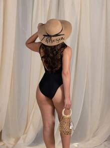 Customizable Straw Hat, Embroidered Nameplate, (Detachable Ribbon, Not Fixed), Single Lady Beach Hat, Personalized Straw Hat, Bridesmaid Gift, Beach Hat, Wedding Party, Sun Hat - Newlywed Honeymoon Gift, Embroidered Soft Edge Honeymoon Beach Hat, Customized Bride Sun Hat, Bachelorette Party Hat, Gift For Future Wife, Bridesmaid Gift, Gift For Her