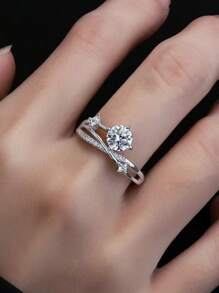1PC Women's French Cross Design Ring, Cosmic Planet Track Sparkling Zirconia, Light Luxury Index Finger Ring For Elegant Temperament